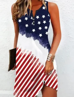 Women's Patriotic Dress Mini Dress Petite Dress T Shirt Dress Tee Dress Sundress Summer Dress Active Fashion Streetwear Outdoor Vacation Street Regular Fit Flag