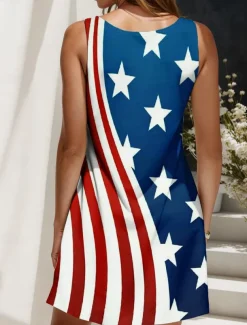 Women's Patriotic Dress Sundress A Line Dress Off The Shoulder Dress Vacation Casual Boho Party Blue