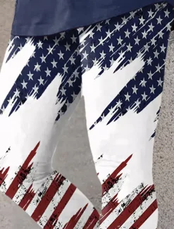 Women's Patriotic Leggings Beach Shorts Vacation Vintage Fashion Calf-Length High Waist Pants Graphic Flag American Flag Printing Stretchy Formal Vacation Street
