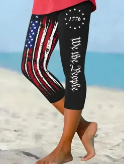 Women's Patriotic Leggings Capri Pants High Elasticity Ankle-Length Mid WaistPantsAmerican Flag American Flag National Flag Printing Thermal Warm Breathable Soft
