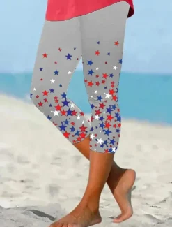 Women's Patriotic Leggings Vacation Vintage Fashion Calf-Length High WaistPants Graphic Flag Printing Breathable Soft Stretchy Formal Vacation Office