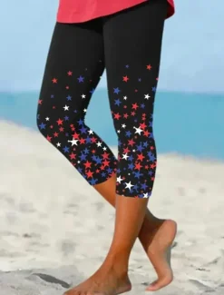 Women's Patriotic Leggings Vacation Vintage Fashion Calf-Length High WaistPants Graphic Flag Printing Breathable Soft Stretchy Formal Vacation Office