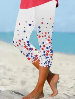 Women's Patriotic Leggings Vacation Vintage Fashion Calf-Length High WaistPants Graphic Flag Printing Breathable Soft Stretchy Formal Vacation Office