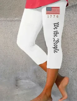 Women's Patriotic Leggings Beach Shorts Vacation Vintage Fashion Calf-Length High Waist Pants Graphic Flag Printing Micro-elastic Formal Vacation Street