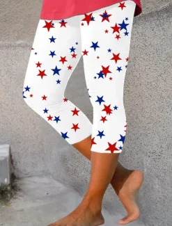 Women's Patriotic Leggings Beach Shorts Vacation Vintage Fashion Calf-Length High Waist Pants Graphic Star Printing Stretchy Formal Vacation Street