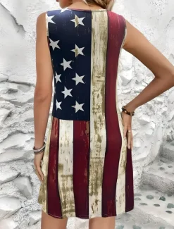 Women's Patriotic Mini Dress Casual Dress Tank Dress Vacation Casual Vacation Daily Regular Fit Flag Sleeveless Crew Neck Red Summer