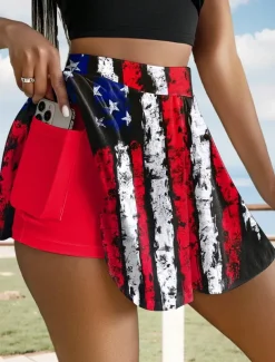 Women's Patriotic Skirt Fashion Casual Mini High Waist Skirts Graphic Stretchy Daily Black Red Blue Summer Polyester