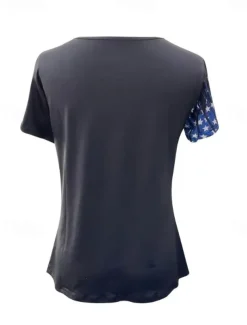 Women's Patriotic T Shirt Flag American Flag National Flag Casual Red White And Blue Short Sleeve Round Neck Regular Tops Daily Print Blue Summer