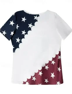 Women's Patriotic T Shirt Flag American Flag National Flag Casual Red White And Blue Short Sleeve Round Neck Regular Tops Daily Print Blue Summer