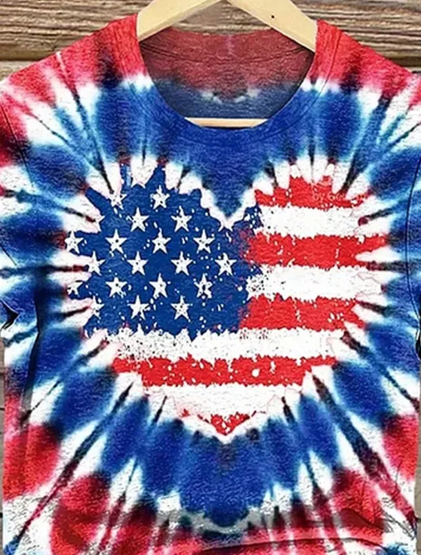 Women's Patriotic T Shirt Graphic Flag Vintage Stylish Classic Short Sleeve Crew Neck Regular Tops Daily Weekend Print Red Summer Spring