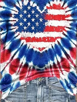 Women's Patriotic T Shirt Graphic Flag Vintage Stylish Classic Short Sleeve Crew Neck Regular Tops Daily Weekend Print Red Summer Spring