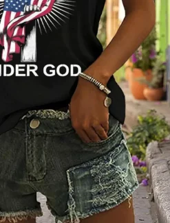 Women's Patriotic T Shirt Graphic Flag American Flag Vintage Fashion Hawaiian Short Sleeve V Neck Regular Tops Daily Going out Weekend Print Black Red Summer Spring