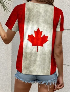 Women's Patriotic T Shirt Graphic Flag Vintage Stylish Casual Short Sleeve V Neck Regular Tops Daily Weekend Print White Red Summer Spring