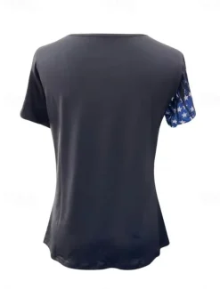 Women's Patriotic T Shirt Flag Flag National Flag Stylish Casual Red White And Blue Short Sleeve V Neck Regular Tops Daily Print Black Summer Spring