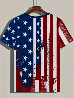 Women's Patriotic T Shirt Flag Stylish Casual Red White And Blue Short Sleeve V Neck Regular Tops Daily Print Blue Summer