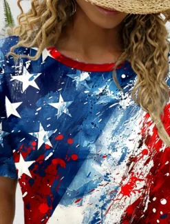 Women's Patriotic T Shirt Graphic Flag Flag Vintage Stylish Classic Red White And Blue Short Sleeve Crew Neck Round Neck Regular Tops Daily Print Red / Blue