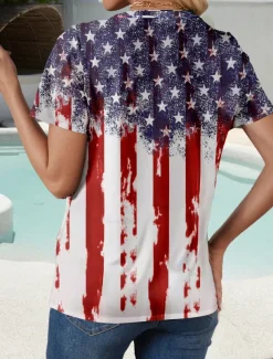 Women's Patriotic T Shirt Graphic Flag American Flag Stylish Casual Red White And Blue Short Sleeve Crew Neck Regular Tops Daily Weekend Print Wine Summer Spring