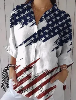 Women's Patriotic Shirt Graphic Flag Vintage Tropical Stylish Regular Tops Work Daily s Print Yellow Red Navy Blue Spring Fall