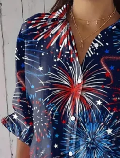 Women's Patriotic Shirt Graphic Flower USA Vintage Tropical Daily Regular Tops Work Daily s Print Navy Blue Light Blue Spring