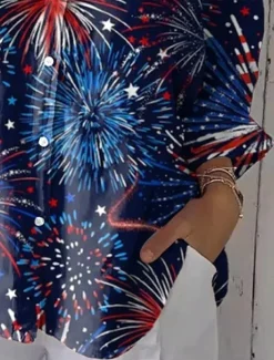 Women's Patriotic Shirt Graphic Flower USA Vintage Tropical Daily Regular Tops Work Daily s Print Navy Blue Light Blue Spring