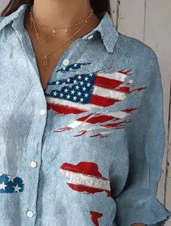 Women's Patriotic Shirt Graphic Flower USA Vintage Tropical Daily Regular Tops Work Daily s Print Navy Blue Light Blue Spring