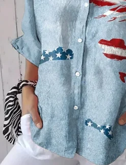 Women's Patriotic Shirt Graphic Flower USA Vintage Tropical Daily Regular Tops Work Daily s Print Navy Blue Light Blue Spring