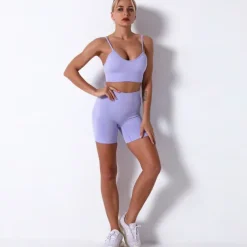 Women's 2pcs Workout Sets Solid Color Shorts Bra Top Clothing Suit Light Green Cream Spandex Yoga Fitness Gym Workout Tummy Control Butt Lift Breathable Sleeveless Sport Activewear Stretchy Slim