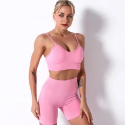 Women's 2pcs Workout Sets Solid Color Shorts Bra Top Clothing Suit Light Green Cream Spandex Yoga Fitness Gym Workout Tummy Control Butt Lift Breathable Sleeveless Sport Activewear Stretchy Slim