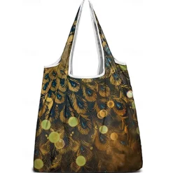 Women's Peacock Print Folding Tote Bag - Large Capacity Reusable Shopping Bag with Elegant Watercolor Design, Lightweight and Stylish, Great for Daily Use, Travel and Eco-friendly Shopping