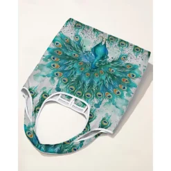 Women's Peacock Print Folding Tote Bag - Large Capacity Reusable Shopping Bag with Elegant Watercolor Design, Lightweight and Stylish, Great for Daily Use, Travel and Eco-friendly Shopping
