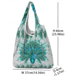 Women's Peacock Print Folding Tote Bag - Large Capacity Reusable Shopping Bag with Elegant Watercolor Design, Lightweight and Stylish, Great for Daily Use, Travel and Eco-friendly Shopping