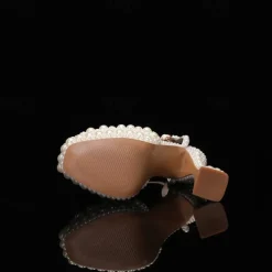 Women's Pearl-Embellished Platform High Heels - Luxury Wedding Shoes with Ankle Strap and Chunky Heel Design