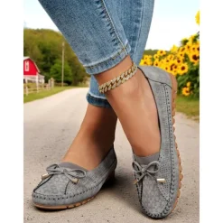 Women's Pink Bow Moccasin Flats – Lightweight Casual Driving Loafers for Daily Errands, Garden Walks and Cottagecore Outfits