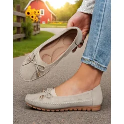Women's Pink Bow Moccasin Flats – Lightweight Casual Driving Loafers for Daily Errands, Garden Walks and Cottagecore Outfits
