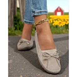 Women's Pink Bow Moccasin Flats – Lightweight Casual Driving Loafers for Daily Errands, Garden Walks and Cottagecore Outfits