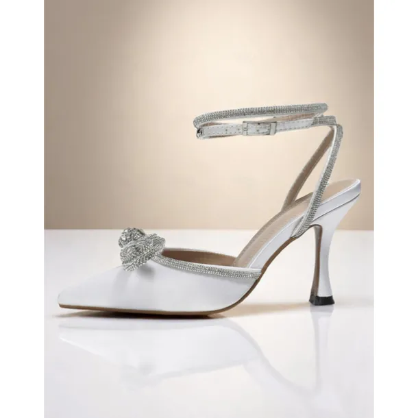 Women's Pink Glitter Ankle Strap Heels with Rhinestone Bows - Pointed Toe Dress Shoes for Cocktail Party and Evening Events