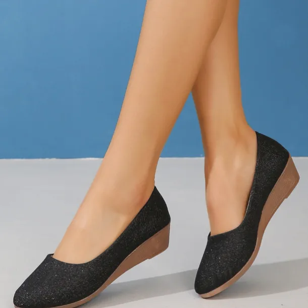 Women's Pink Glitter Wedge Flats – Comfortable Slip-On Sparkly Flats for Casual Outings, Parties, and Everyday Wear