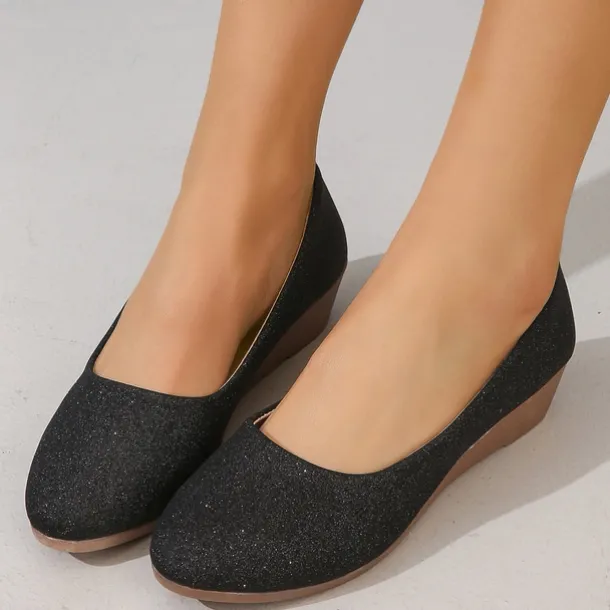 Women's Pink Glitter Wedge Flats – Comfortable Slip-On Sparkly Flats for Casual Outings, Parties, and Everyday Wear