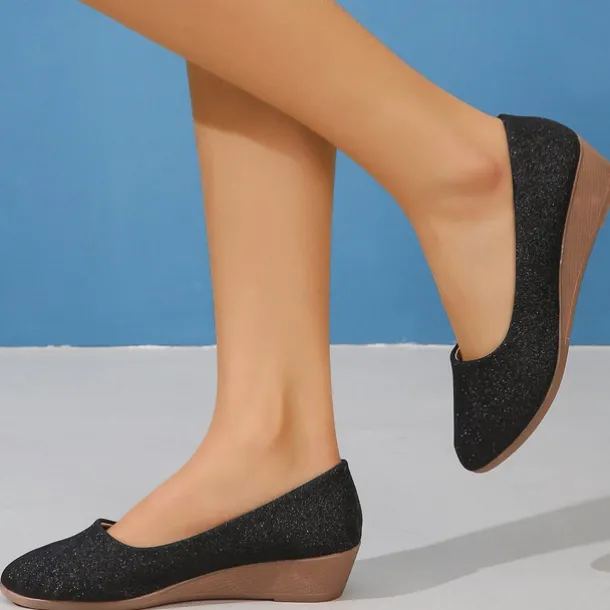 Women's Pink Glitter Wedge Flats – Comfortable Slip-On Sparkly Flats for Casual Outings, Parties, and Everyday Wear