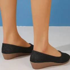 Women's Pink Glitter Wedge Flats – Comfortable Slip-On Sparkly Flats for Casual Outings, Parties, and Everyday Wear