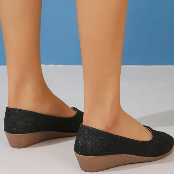 Women's Pink Glitter Wedge Flats – Comfortable Slip-On Sparkly Flats for Casual Outings, Parties, and Everyday Wear