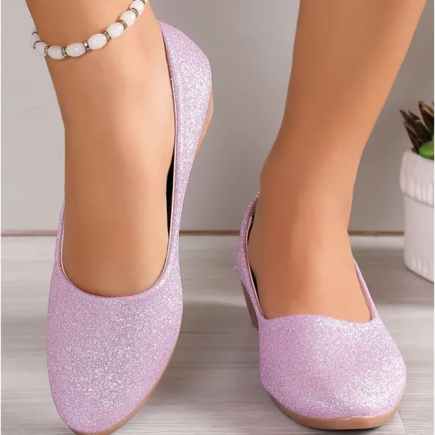 Women's Pink Glitter Wedge Flats – Comfortable Slip-On Sparkly Flats for Casual Outings, Parties, and Everyday Wear