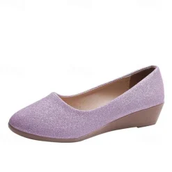 Women's Pink Glitter Wedge Flats – Comfortable Slip-On Sparkly Flats for Casual Outings, Parties, and Everyday Wear