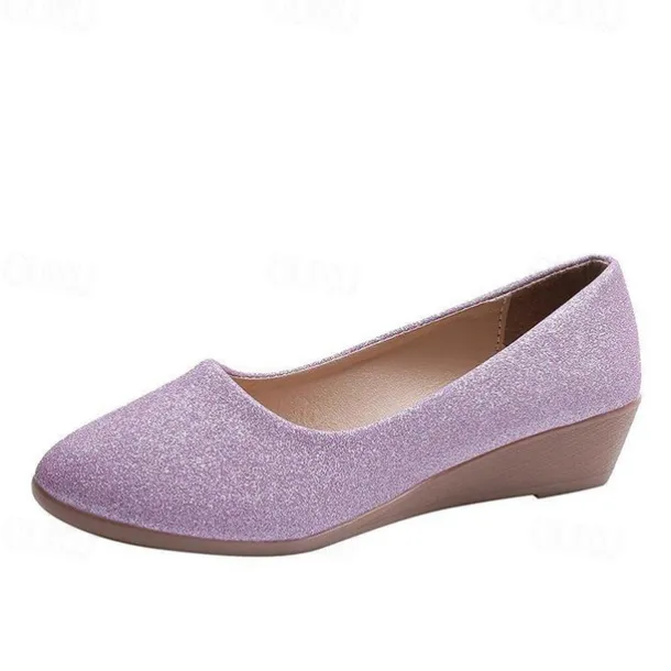 Women's Pink Glitter Wedge Flats – Comfortable Slip-On Sparkly Flats for Casual Outings, Parties, and Everyday Wear