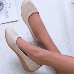 Women's Pink Glitter Wedge Flats – Comfortable Slip-On Sparkly Flats for Casual Outings, Parties, and Everyday Wear