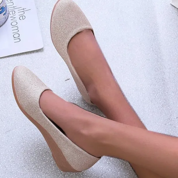 Women's Pink Glitter Wedge Flats – Comfortable Slip-On Sparkly Flats for Casual Outings, Parties, and Everyday Wear