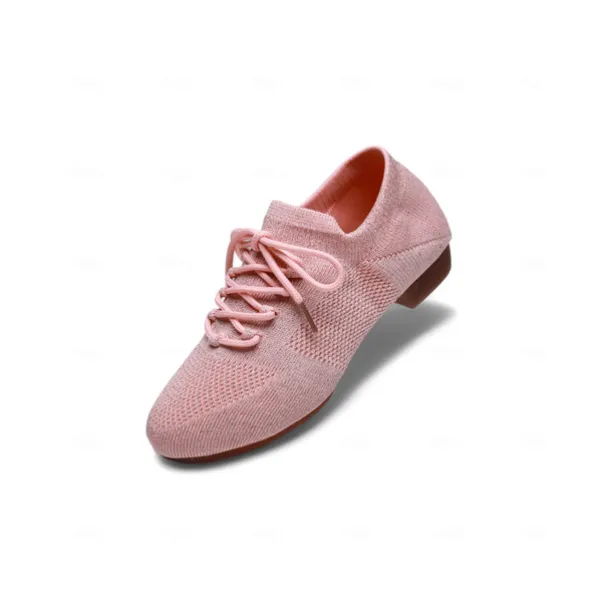 Women's Pink Knit Lace-Up Dance Shoes with Low Heel – Comfortable Casual & Ballroom Shoes