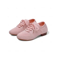 Women's Pink Knit Lace-Up Dance Shoes with Low Heel – Comfortable Casual & Ballroom Shoes
