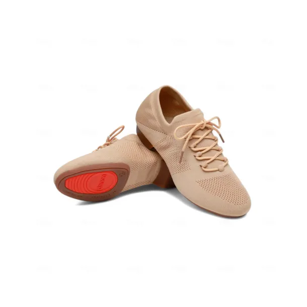 Women's Pink Knit Lace-Up Dance Shoes with Low Heel – Comfortable Casual & Ballroom Shoes