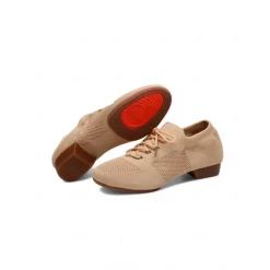 Women's Pink Knit Lace-Up Dance Shoes with Low Heel – Comfortable Casual & Ballroom Shoes